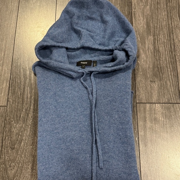 Theory Women's Heather Blue 100% Cashmere hooded Sweater Size Small - Picture 6 of 8